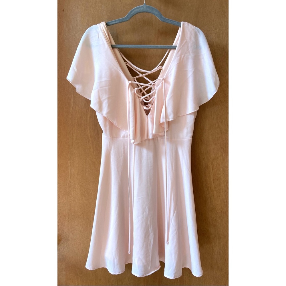 Lulus baby pink skater dress with lace up